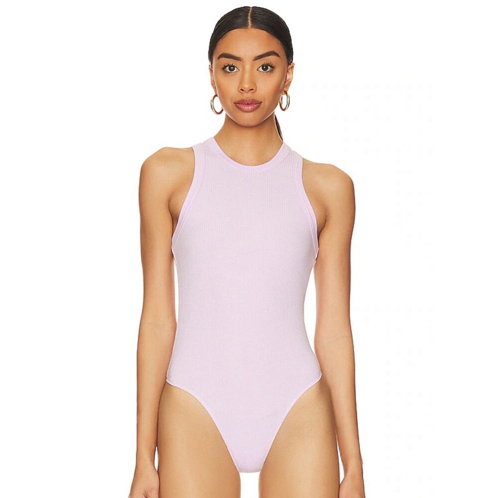 Pistola Blake Bodysuit in Taro Pastel Purple Size M Rib Knit Sleeveless Revolve